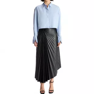 Tracy Asymmetric Pleated Vegan Leather Skir