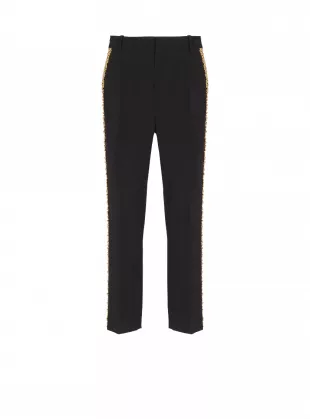 Embroidered Crepe Straight-Leg Tailored Trousers