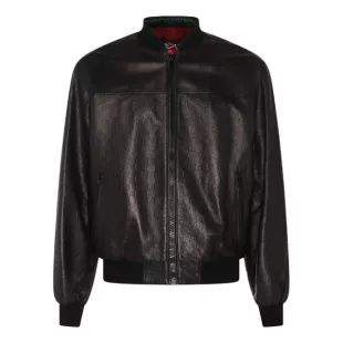 GG Embossed Leather Bomber Jacket 'Black