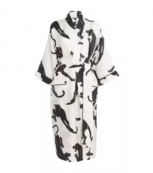 Silk Panther Print Sabine Robe