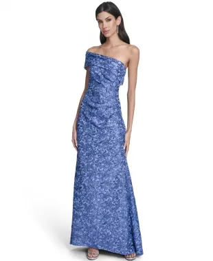 One-Shoulder Side Tucks Long Dress