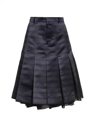 Striped Pleated A-Line Knee-Length Skirt