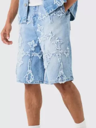 Celebs Go Dating S15 Distressed Cross Applique Denim Shorts