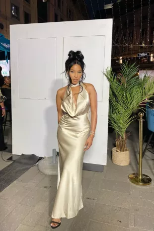 Positano Backless Satin Maxi Dress  Taupe