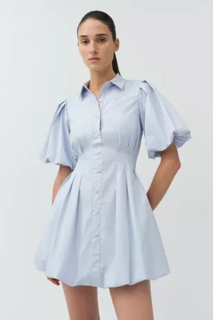 Light Blue Balloon-Sleeve Mini Dress.