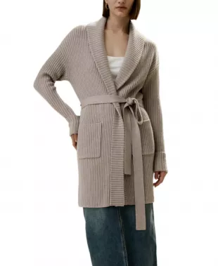 White Ribbed Knit Shawl Cardigan