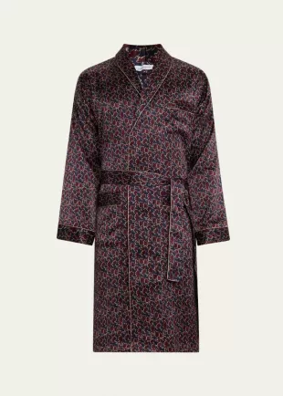 Leaves Printed Silk Robe.