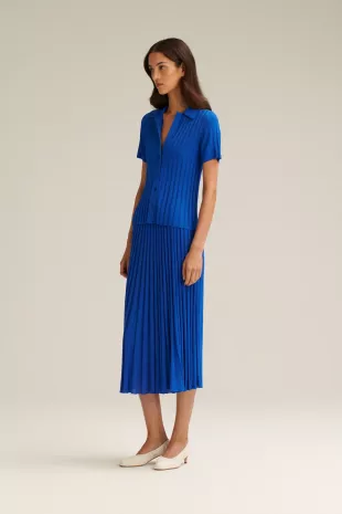 Pleated Rib Skirt in Cobalt