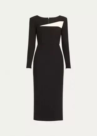 Two Tone Crepe Midi Dress