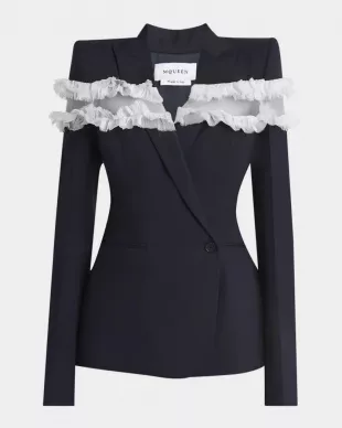 Ruffle Inset Single Breasted Blazer