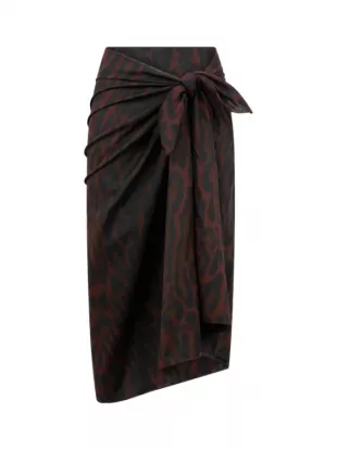 Brown Animal Print Wrap Midi Skirt