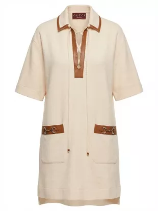 White Leather Trim Horsebit Dress