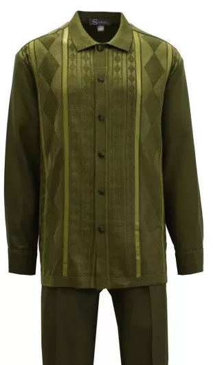 Walking Suit Olive Green Knit Front Outfit 4411