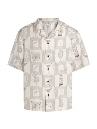 Men's Federico Aperitivo Silk Twill Camp Shirt Ivory Plum Purple Size Large