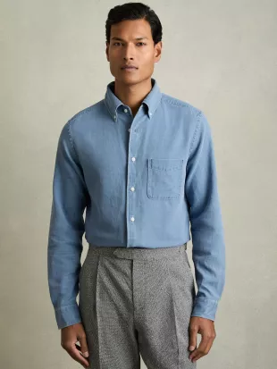 Denim Piqué Button-Through Shirt