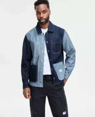 Ebarse Relaxed Fit Two Tone Denim Jacket