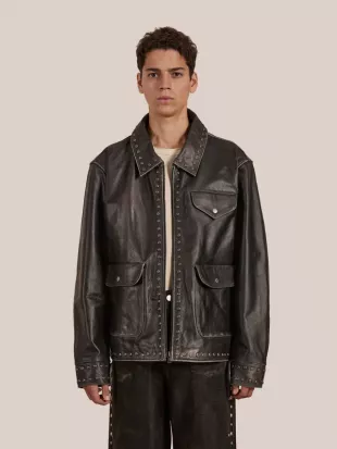 Studded Leather Pocket Jacket