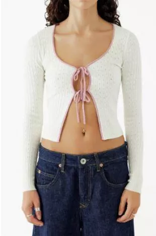 Urban Outfitters Pointelle Tie Front Cardigan