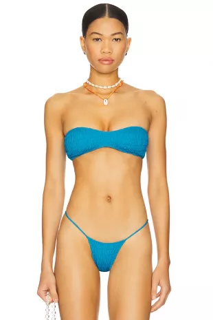 Meeyah Solid Smocked Bandeau Bikini Top