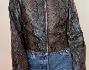 Snake Faux Leather Cropped Jacket