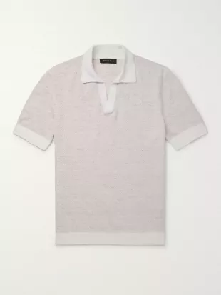 Mélange Waffle-Knit Polo Shirt