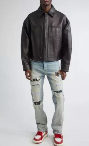 Quad Embossed Leather Work Jacket