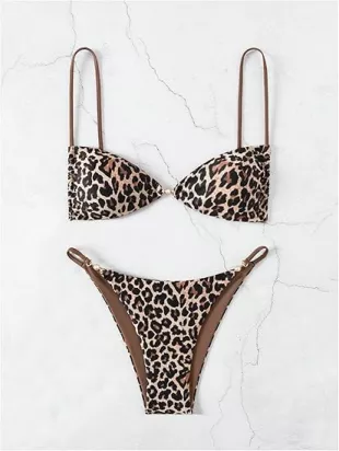 Women's Cheetah Print Thong Bikini Sets