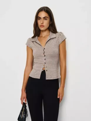 Brown Gingham Top