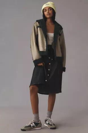 Faux-Shearling Vinyl Aviator Jacket