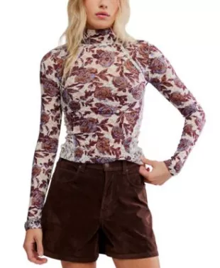 Lyric Sheer Lace Long Sleeve Turtleneck Top