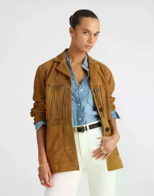 Fringe Shirt Jacket in Suede