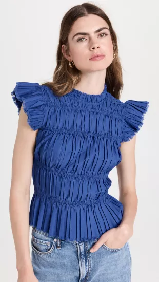 Greir Pleating Flutter Sleeve Top