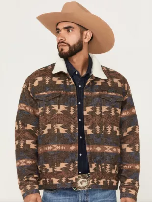 Men's Southwestern Print Sherpa Lined Trucker Jacket