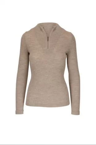 Birch Ribbed Half Zip Mock Neck Top