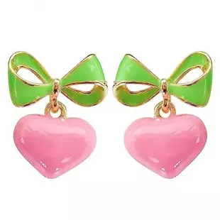 18k Gold Plated Bow Heart Colorful Candy Enamel Womens Fashion Elegant Stud Earrings