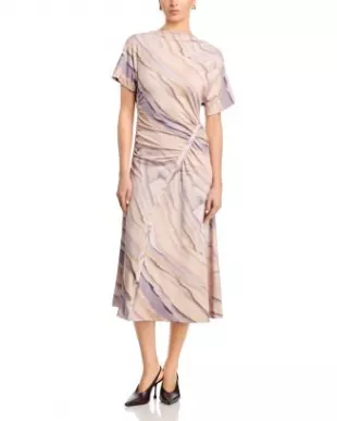 Ecaren Jersey Midi Dress in Lavender Tide Print