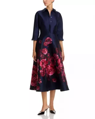 Jacquard Floral Shirt Waist Dress