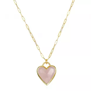 Framed Heart Necklace-Rose Quartz Necklace