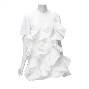 Hybrid white Spiral Ruffle Cotton T shirt Dress