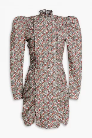 Ruched floral-print Cotton Mini Dress