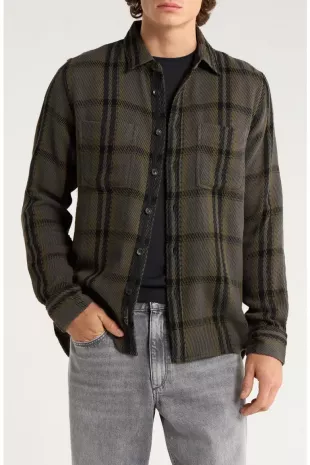 Plaid Cotton Twill Button Up Shirt Jacket