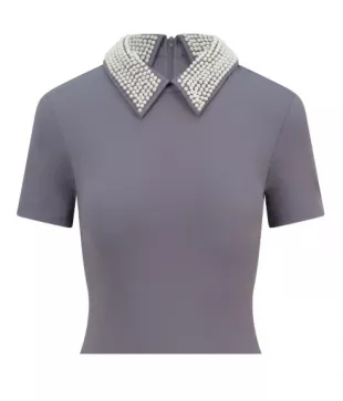 Balou Pearl Collar Top Steel Grey