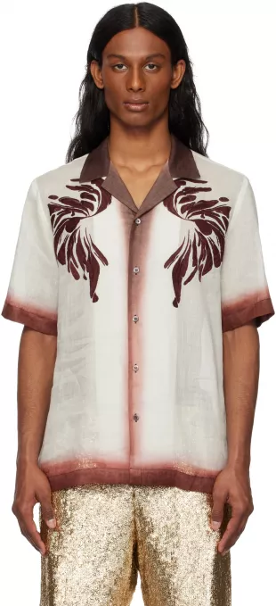 Noten Off-White & Burgundy Embroidered Shirt
