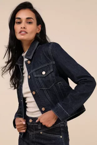 Over the Moon Dark Wash Cropped Denim Jacket