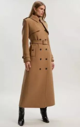 Wool Mix Belted Trench Maxi Coat