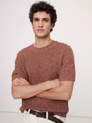 Ribbed Linen Cotton Shirt Sleeve Sweater