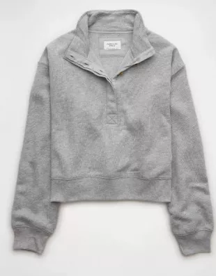 Cropped Henley Fleece Sweatshirt