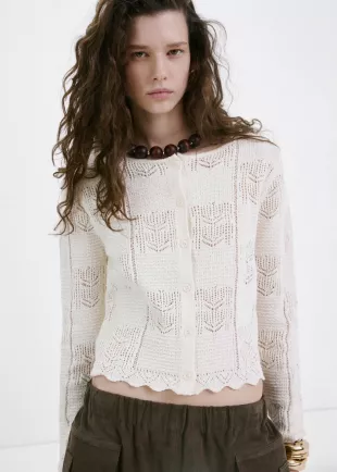 White Open-Knit Cardigan