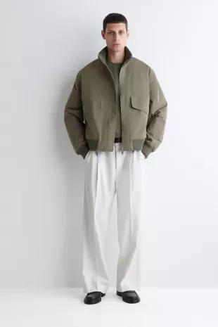 Padded Cotton Flight Jacket in Stone