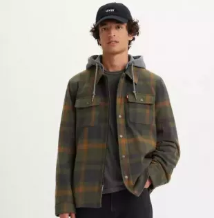 Cotton Plaid Sherpa Lined Fleece Hoodie Jacket
